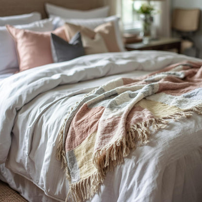 Muslin Cotton Throw Blanket 60"x80" with vibrant floral patchwork - Stylish reversible throw blanket for unlimited comfort.