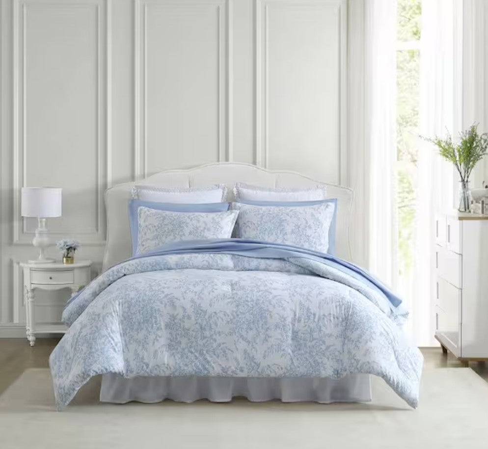 Close-up view of the Bedford Blue Floral Comforter Set fabric, emphasizing its premium cotton quality and luxurious comfort.