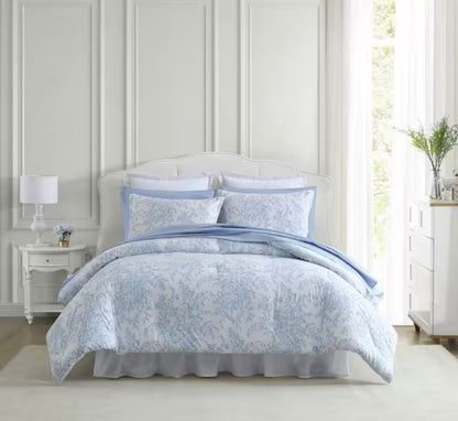 Close-up view of the Bedford Blue Floral Comforter Set fabric, emphasizing its premium cotton quality and luxurious comfort.