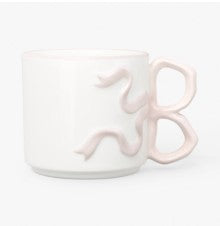 Room Essentials 17.22oz Cream Stoneware Bow Mug with Pink Handle, Microwave & Dishwasher Safe, pink handle stoneware coffee mug