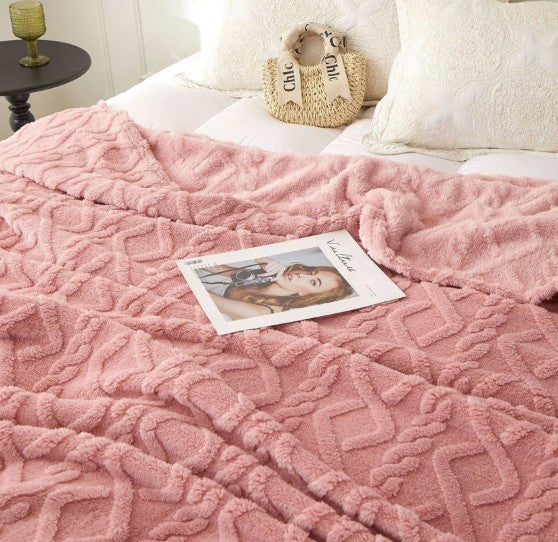 AEHOME Lamb Fleece Blanket - Anti-Pilling Fluffy Throw for Sofa and Bed - Gray/Pink, fluffy Lamb fleece blanket draped over furniture