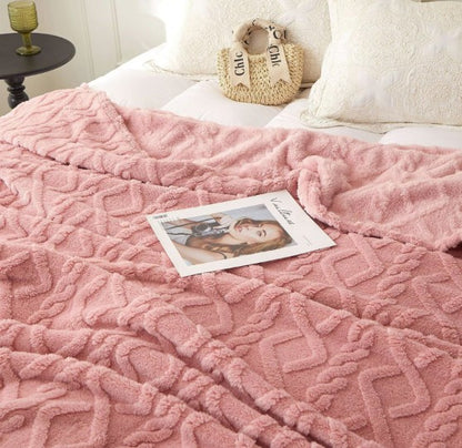 AEHOME Lamb Fleece Blanket - Anti-Pilling Fluffy Throw for Sofa and Bed - Gray/Pink, fluffy Lamb fleece blanket draped over furniture