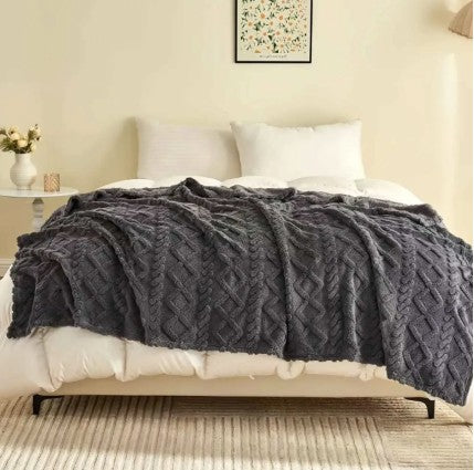 AEHOME Lamb Fleece Blanket - Anti-Pilling Fluffy Throw for Sofa and Bed - Gray/Pink, machine-washable Lamb fleece blanket care feature