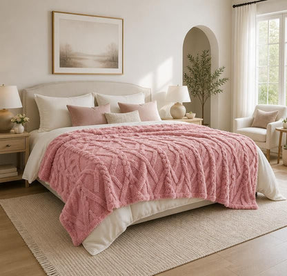 AEHOME Lamb Fleece Blanket - Anti-Pilling Fluffy Throw for Sofa and Bed - Gray/Pink, warm Lamb fleece blanket for sofa movie nights