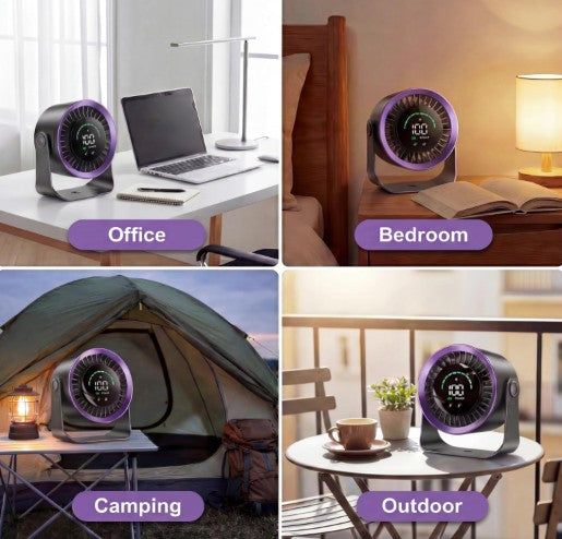 Refluxe Portable USB Desk Fan - 100 Speed Turbo Airflow Quiet Cooling - Purple with stable tabletop base, portable desk fan
