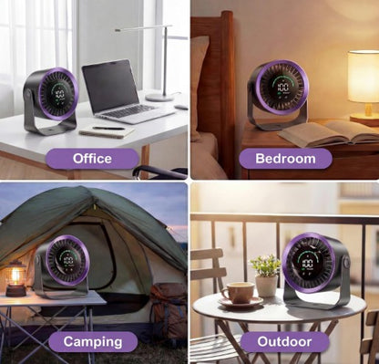 Refluxe Portable USB Desk Fan - 100 Speed Turbo Airflow Quiet Cooling - Purple with stable tabletop base, portable desk fan
