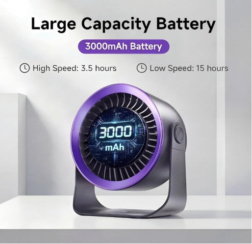Refluxe Portable USB Desk Fan - 100 Speed Turbo Airflow Quiet Cooling - Purple for travel, camping, and dorm rooms, portable desk fan