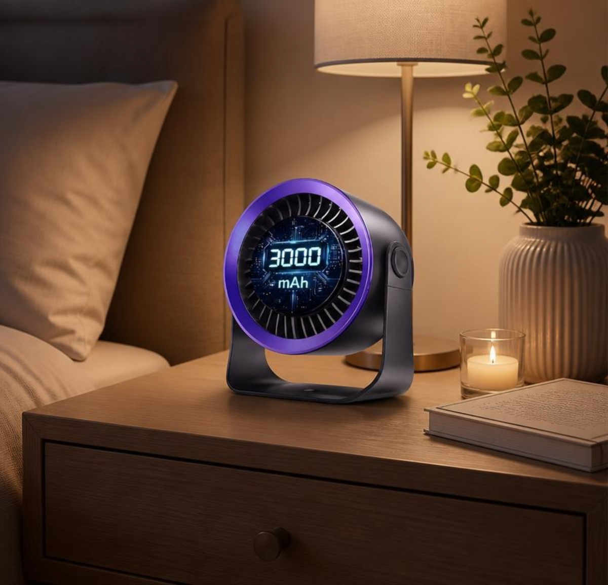 Refluxe Portable USB Desk Fan - 100 Speed Turbo Airflow Quiet Cooling - Purple, portable desk fan front view
