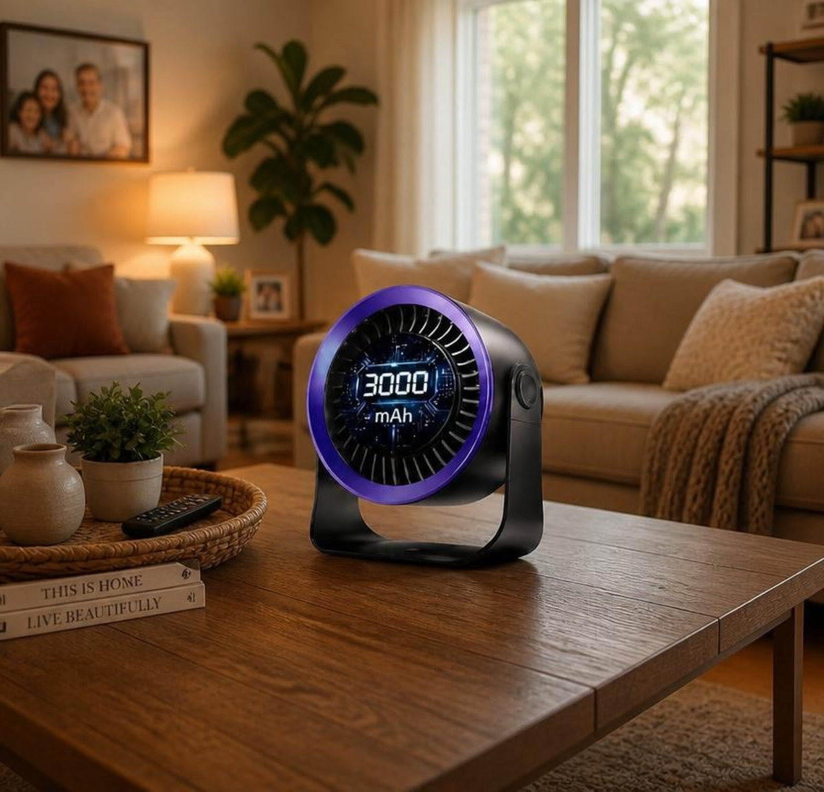 Refluxe Portable USB Desk Fan - 100 Speed Turbo Airflow Quiet Cooling - Purple showing sleek modern finish, portable desk fan