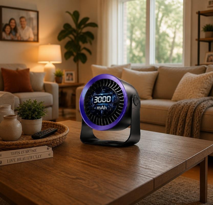 Refluxe Portable USB Desk Fan - 100 Speed Turbo Airflow Quiet Cooling - Purple showing sleek modern finish, portable desk fan