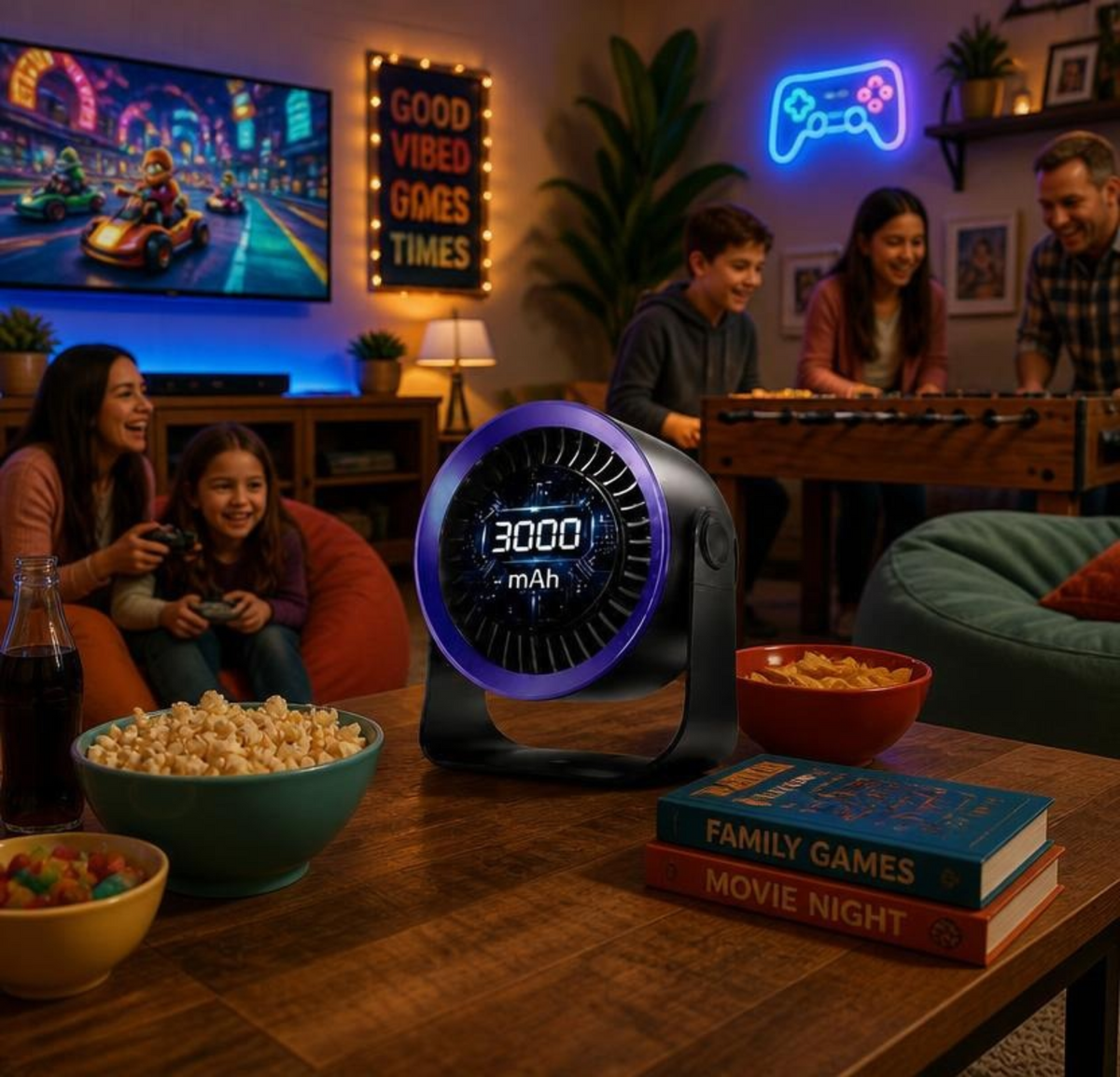 Refluxe Portable USB Desk Fan - 100 Speed Turbo Airflow Quiet Cooling - Purple with USB-C charging cable, portable desk fan