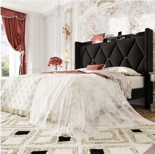 Luxury Velvet Wingback Bed Frame prominently featuring its wingback design and plush cushioning for ultimate comfort.
