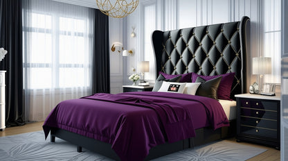 Top view of the Luxury Velvet Wingback Bed Frame emphasizing the plush headboard and diamond tufting.