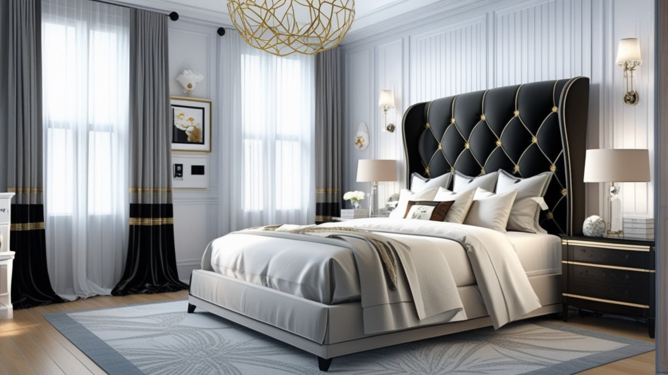 The Luxury Velvet Wingback Bed Frame without a box spring, illustrating its solid steel frame construction.