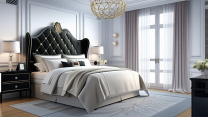 Detail view of the charging station on the Luxury Velvet Wingback Bed Frame, highlighting its smart design.