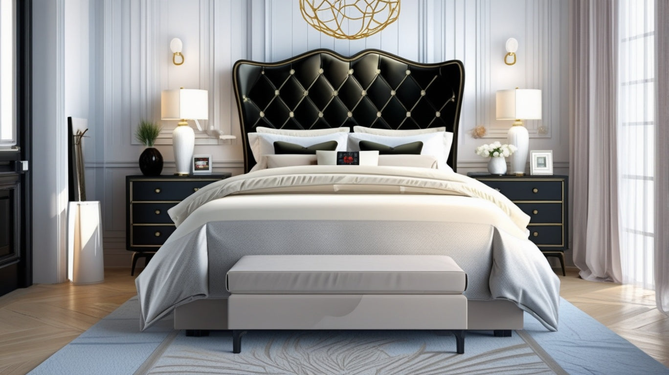 Luxury Velvet Wingback Bed Frame set against muted decor, showcasing its elegant silhouette and luxury features.