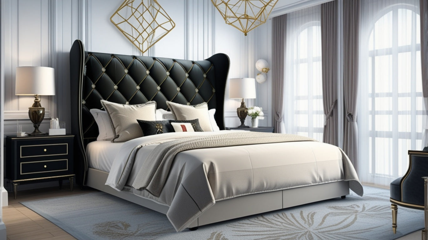 Luxurious room scene featuring the Luxury Velvet Wingback Bed Frame creating a cozy yet elegant atmosphere.