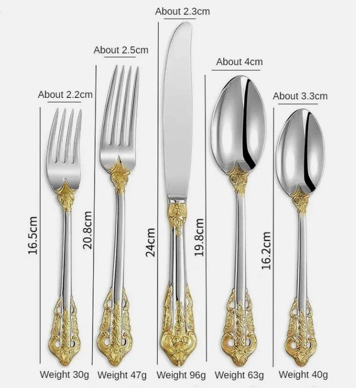 Close-up detail of the polished edges of the Everly Quinn Luxury Gold Accent Flatware Set, highlighting the comfortable and refined dining experience it offers.