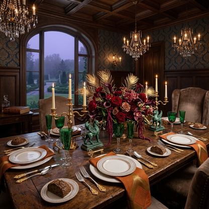 Charming presentation of the Everly Quinn Luxury Gold Accent Flatware Set alongside chic dinnerware, perfect for both casual meals and formal occasions.