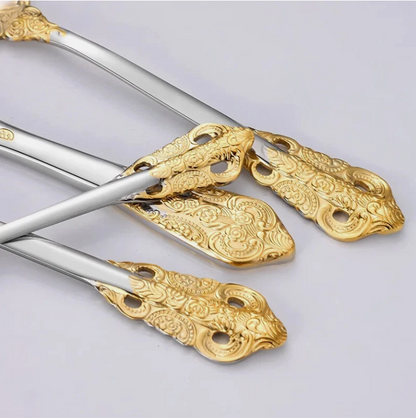 A table setting featuring the Everly Quinn Luxury Gold Accent Flatware Set and modern decor, underscoring the contemporary elegance of this luxury flatware set.