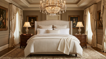 Vibrant image of the breathable Luxury Linen Blend Striped Duvet Cover Set on display, ideal for creating a serene and refreshing bedroom retreat.