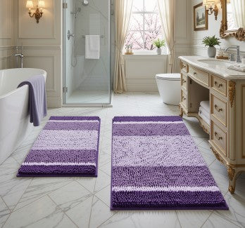 Cozy purple Chenille Bath Mats, 2-Piece Non-Slip Set, enhancing bathroom comfort and style.