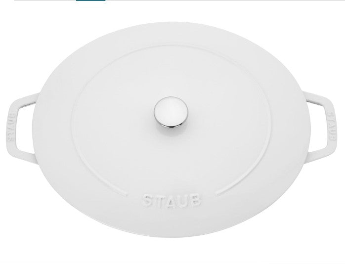 STAUB 6.25-Quart Shallow Oval Dutch Oven, Pure White Enameled Cast Iron for Braising & Roasting, oval dutch oven suitable for stovetop and oven cooking