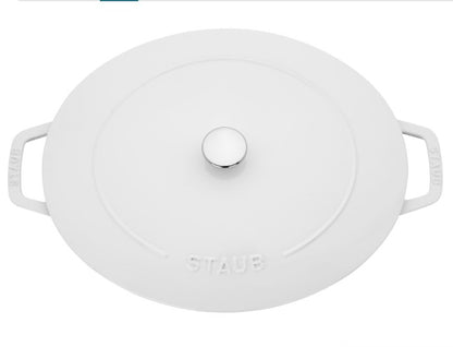 STAUB 6.25-Quart Shallow Oval Dutch Oven, Pure White Enameled Cast Iron for Braising & Roasting, oval dutch oven suitable for stovetop and oven cooking