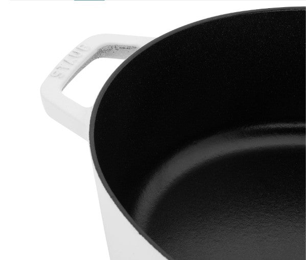 STAUB 6.25-Quart Shallow Oval Dutch Oven, Pure White Enameled Cast Iron for Braising & Roasting, enameled cast iron oval dutch oven for family meals