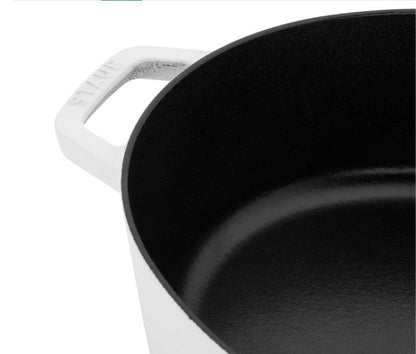 STAUB 6.25-Quart Shallow Oval Dutch Oven, Pure White Enameled Cast Iron for Braising & Roasting, enameled cast iron oval dutch oven for family meals