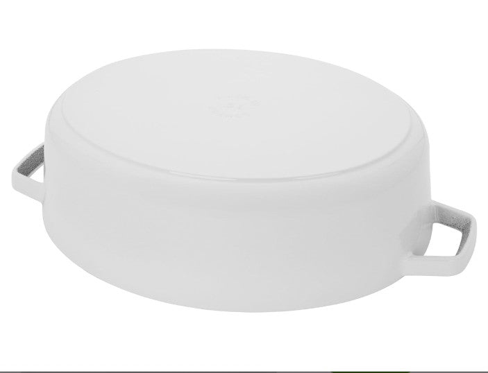 STAUB 6.25-Quart Shallow Oval Dutch Oven, Pure White Enameled Cast Iron for Braising & Roasting, spacious oval dutch oven for searing and slow cooking
