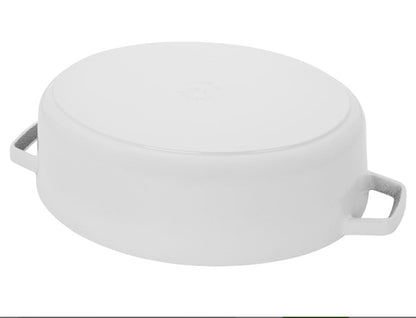 STAUB 6.25-Quart Shallow Oval Dutch Oven, Pure White Enameled Cast Iron for Braising & Roasting, spacious oval dutch oven for searing and slow cooking