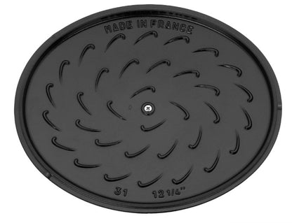 STAUB 6.25-Quart Shallow Oval Dutch Oven, Pure White Enameled Cast Iron for Braising & Roasting, pure white oval dutch oven with brass knob