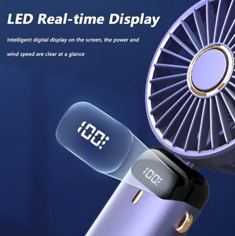 BreezeMate Rechargeable Handheld Mini Fan - LED Digital Display with 5 Speeds - Purple/White, portable rechargeable handheld fan for commuting
