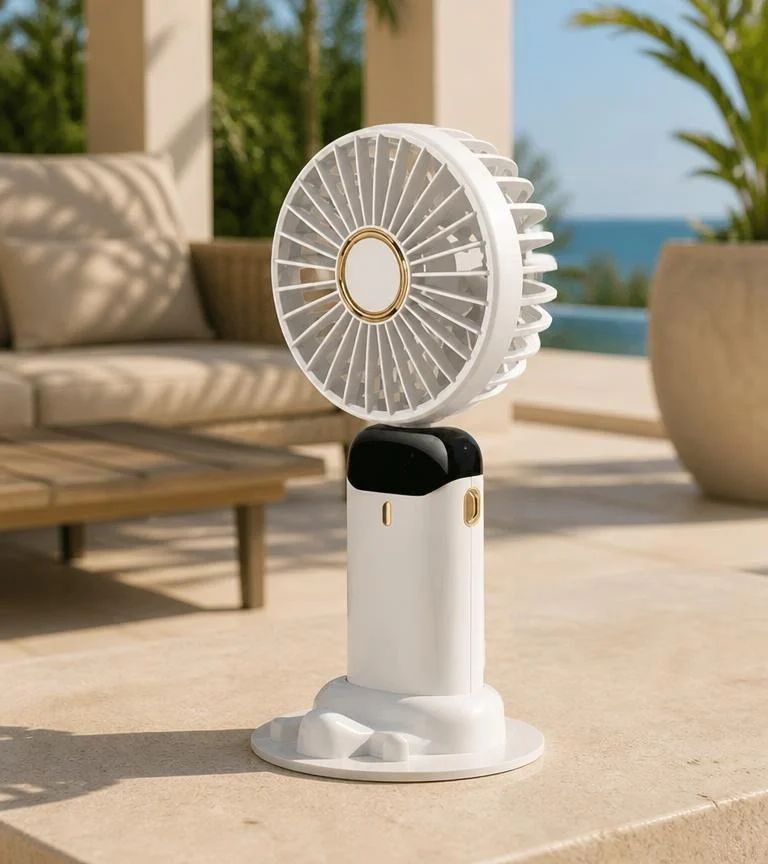 BreezeMate Rechargeable Handheld Mini Fan - LED Digital Display with 5 Speeds - Purple/White, portable rechargeable handheld fan for outdoor use