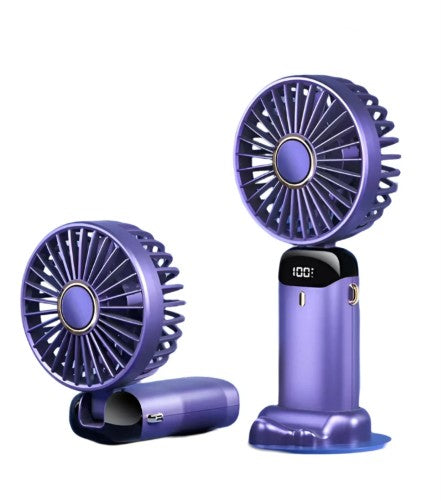 BreezeMate Rechargeable Handheld Mini Fan - LED Digital Display with 5 Speeds - Purple/White, purple and white rechargeable handheld fan colors