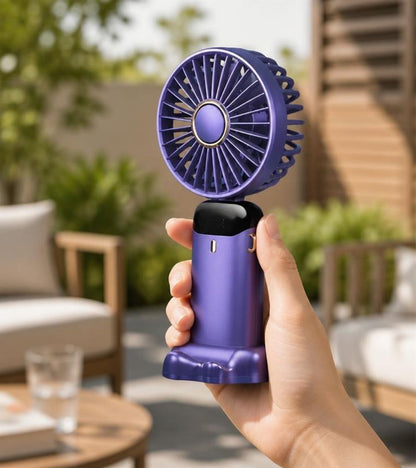 BreezeMate Rechargeable Handheld Mini Fan - LED Digital Display with 5 Speeds - Purple/White, rechargeable handheld fan with adjustable airflow