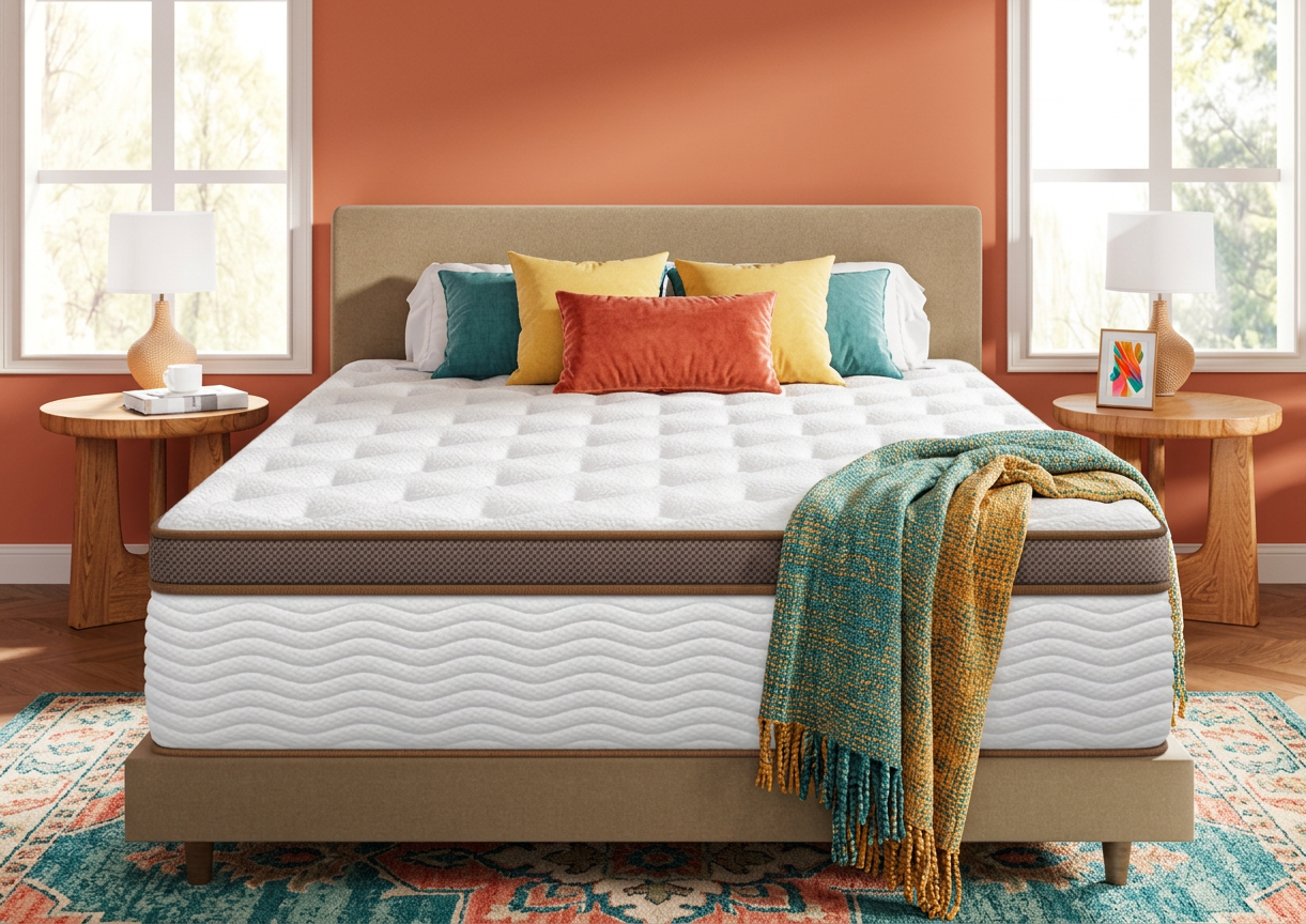 Close-up of BedStory's fabric texture on the orthopedic hybrid mattress, emphasizing its premium quality materials.